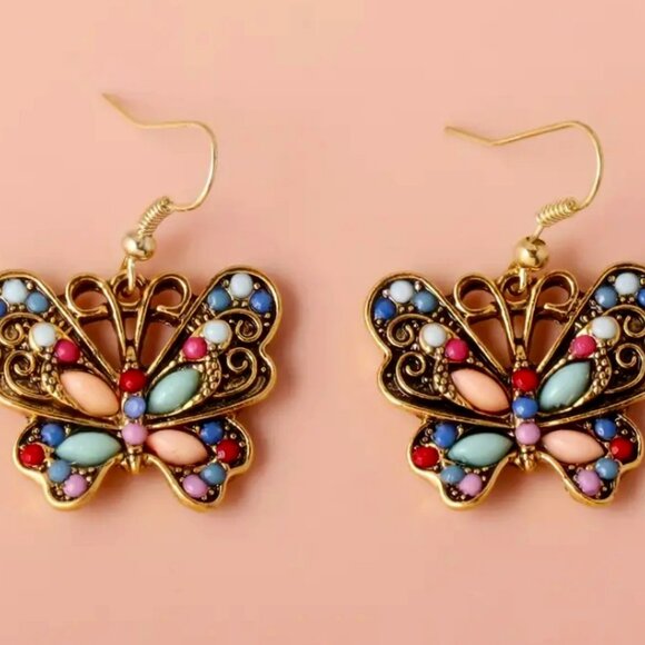 🌺 🌺 🌺 Boho Antique Style Butterfly Earrings- NEW! - Picture 3 of 4